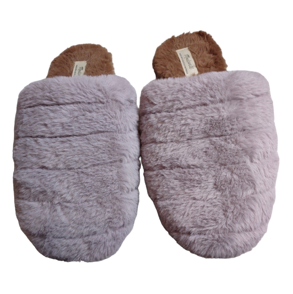 Madewell Size 9 Faux Fur Quilted Colorblock Slippers